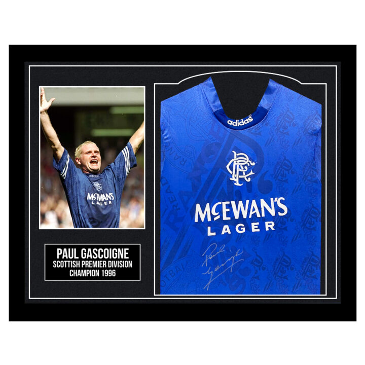 Framed Paul Gascoigne Signed Shirt - Scottish Premier Division Champion 1996