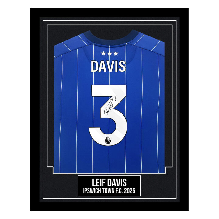 Leif Davis Signed Framed Shirt - Ipswich Town F.C. 2025