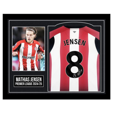 Framed Mathias Jensen Signed Shirt - Premier League 2024/25