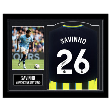 Framed Savinho Signed Away Shirt - Manchester City 2025
