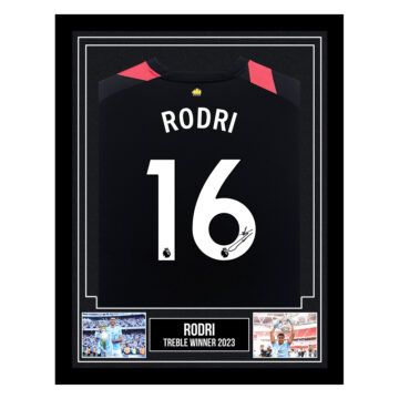 Signed Rodri Framed Shirt - Treble Winner 2023