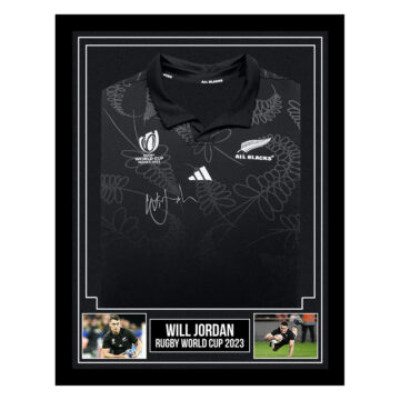 Signed Will Jordan Framed All Blacks Shirt - Rugby World Cup 2023