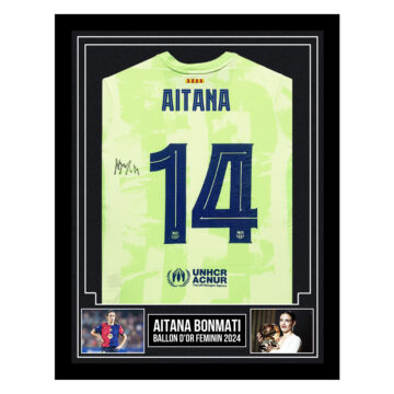 Signed Aitana Bonmati Framed Away Shirt - Ballon d'Or Feminin 2024