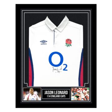 Autographed Jason Leonard Framed Shirt - 114 England Caps Record