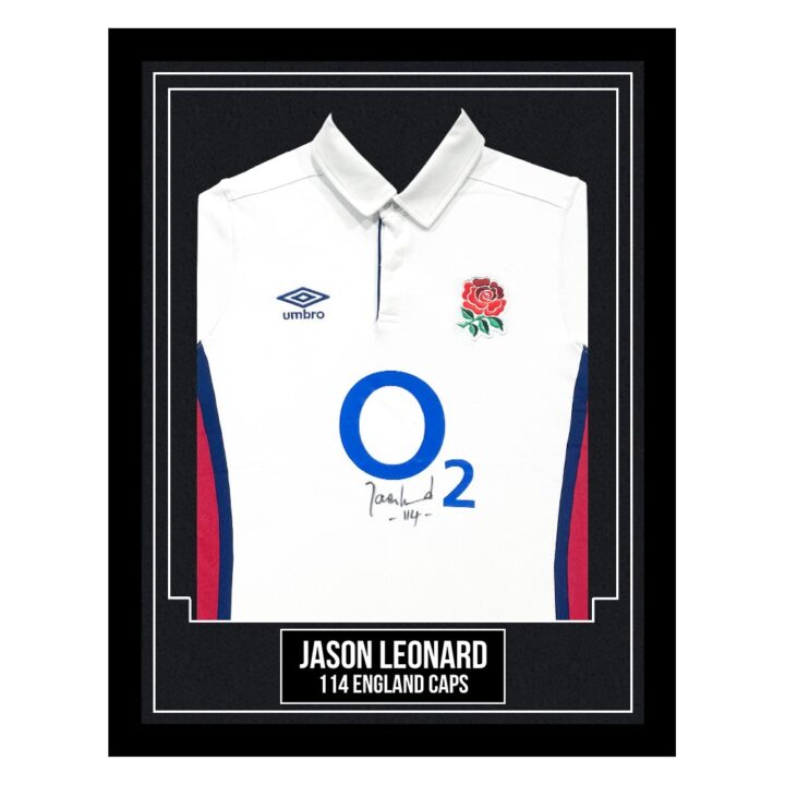 Jason Leonard Autographed Framed Shirt - 114 England Caps Record