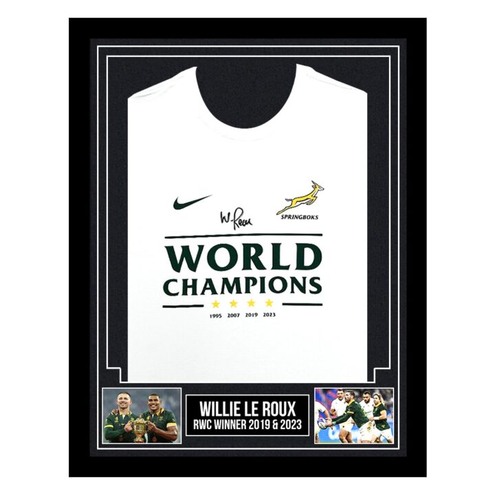 Signed Willie Le Roux Framed Shirt - RWC Winner 2019 & 2023