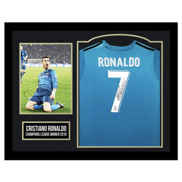 Framed Cristiano Ronaldo Autographed Shirt - Champions League Winner 2018 - Gold Design