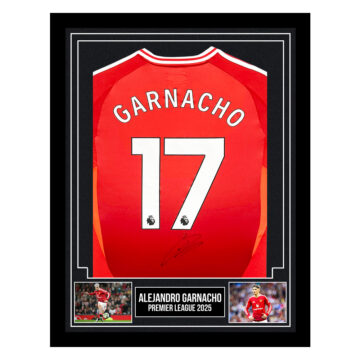 Signed Alejandro Garnacho Framed Shirt - Premier League 2025