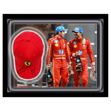 Signed Charles Leclerc & Carlos Sainz Hat Framed Dome - Ferrari F1 Icons