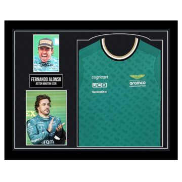 Signed Fernando Alonso Framed Display Shirt - Aston Martin Icon