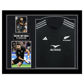 Signed Richie Mo'unga Framed Display Shirt - All Blacks Icon