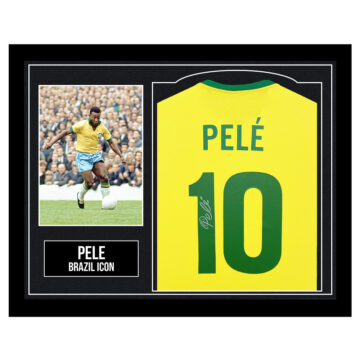 Framed Pele Autographed Shirt - Brazil Icon