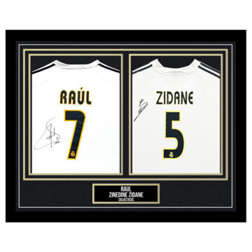 Signed Raul & Zinedine Zidane Framed Duo Shirts - Galacticos Icons - Gold Design