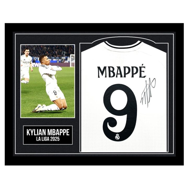 Framed Kylian Mbappe Signed Shirt - La Liga 2025