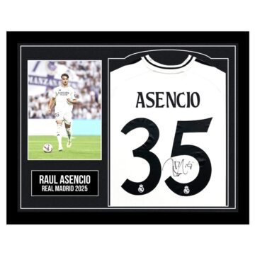 Framed Raul Asencio Signed Shirt - Real Madrid 2025