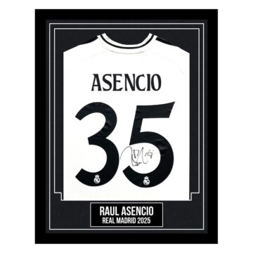 Raul Asencio Signed Framed Shirt - Real Madrid 2025