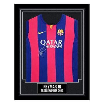 Neymar JR Signed Framed Shirt - Treble Winner 2015