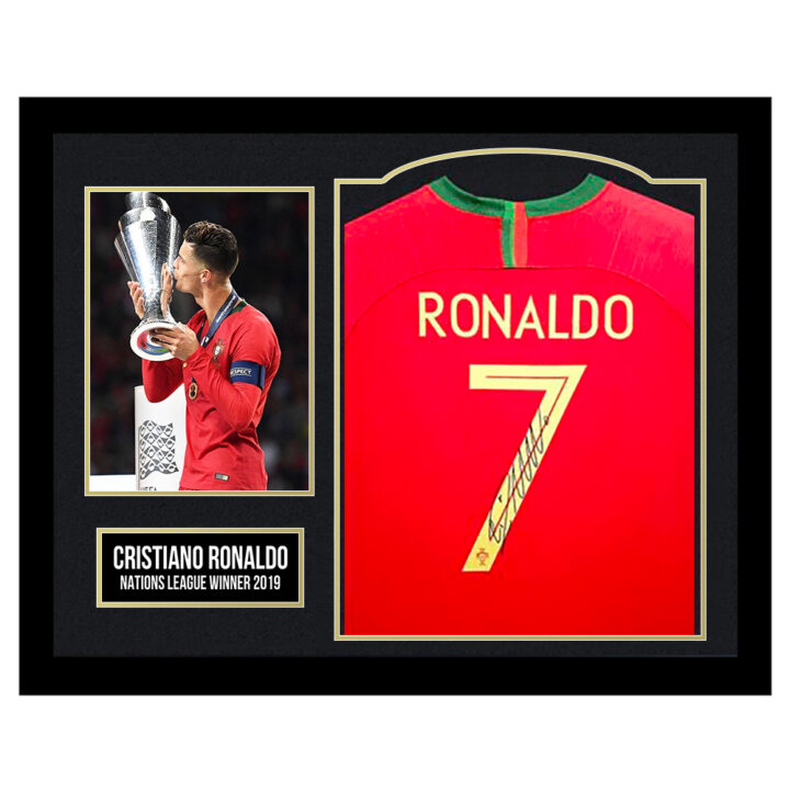 Signed Cristiano Ronaldo Framed Shirt - Nations League Winner 2019 - Gold Design