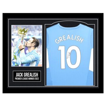 Framed Jack Grealish Signed Shirt - Premier League Winner 2022