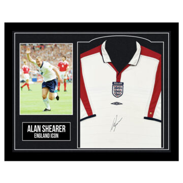 Framed Alan Shearer Signed Shirt - England Icon