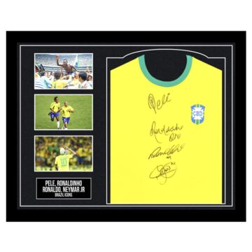 Framed Pele, Ronaldinho, Ronaldo & Neymar JR Signed Shirt – Brazil Icons