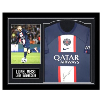 Framed Lionel Messi Signed Shirt - Ligue 1 Winner 2023