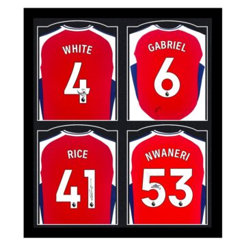 Signed White, Gabriel, Rice & Nwaneri Framed Shirts - Arsenal FC 2025