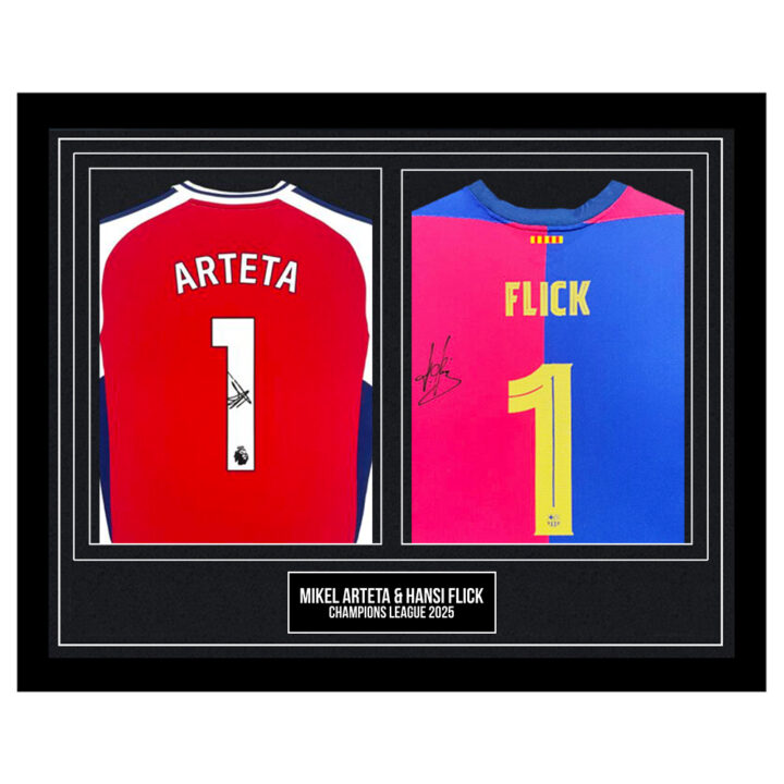 Signed Mikel Arteta & Hansi Flick Framed Shirts - Champions League 2025