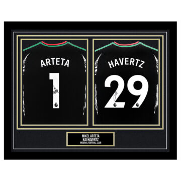 Mikel Arteta & Kai Havertz Signed Framed Shirts - Arsenal Football Club - Gold Design