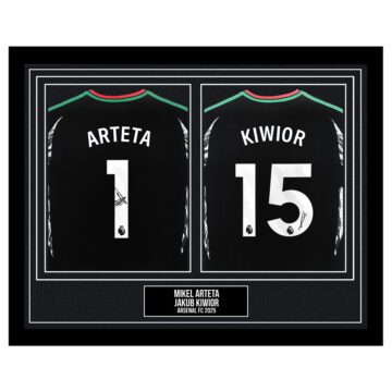 Mikel Arteta & Jakub Kiwior Signed Framed Shirts - Arsenal FC 2025