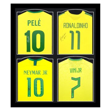 Signed Pele, Ronaldinho, Neymar JR & Vini JR Framed Shirts - Brazil Icons