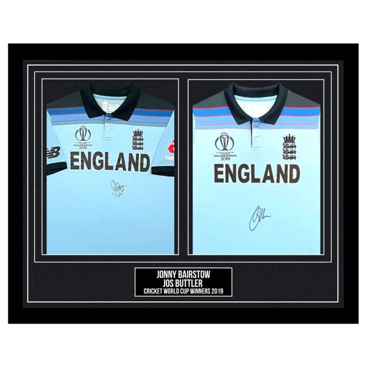 Signed Jonny Bairstow & Jos Buttler Framed Duo Shirts - Cricket World Cup Champions 2019