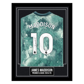 James Maddison Signed Framed Shirt - Premier League 2024/25