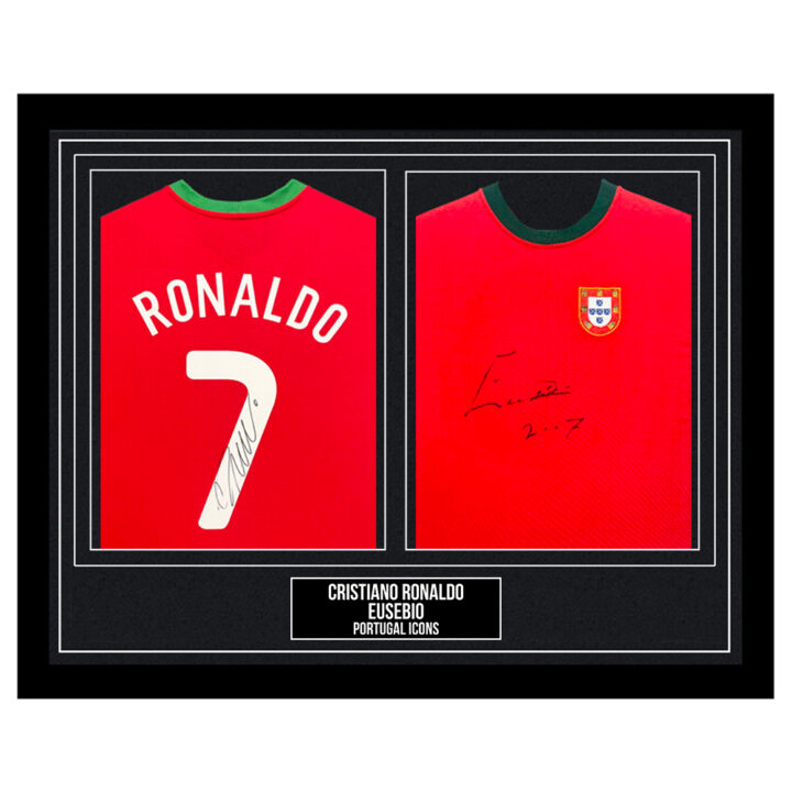 Signed Cristiano Ronaldo & Eusebio Framed Duo Shirts - Portugal Icons