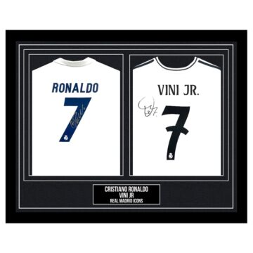 Signed Cristiano Ronaldo & Vini JR Framed Duo Shirts - Real Madrid Icons
