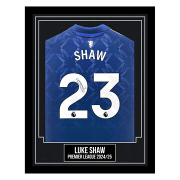 Luke Shaw Signed Framed Away Shirt - Premier League 2024/25