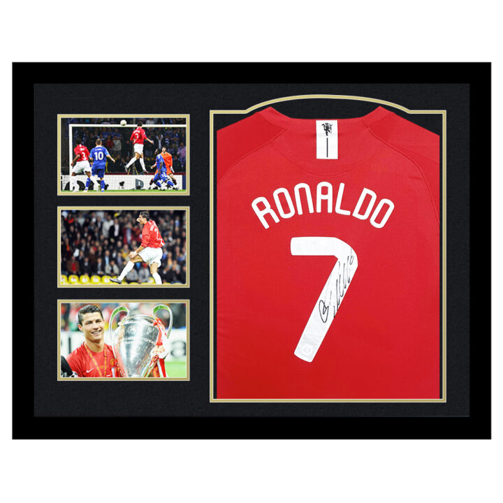 Signed Cristiano Ronaldo Framed Manchester United Shirt - UCL Final 2008 Moment - Gold Design