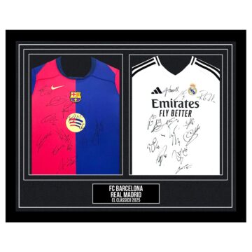 Signed FC Barcelona & Real Madrid Framed Duo Shirts - El Classico 2025