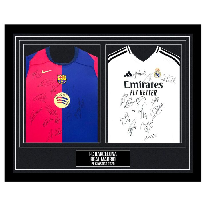 Signed FC Barcelona & Real Madrid Framed Duo Shirts - El Classico 2025