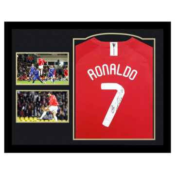 Signed Cristiano Ronaldo Framed Manchester United Shirt - UCL Final 2008 Goal - Gold Design