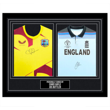 Signed Chris Gayle & Jos Buttler Framed Duo Shirts - Cricket Icons