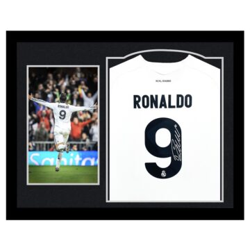 Autographed Cristiano Ronaldo Framed Shirt - Real Madrid Debut Season - Silver Design