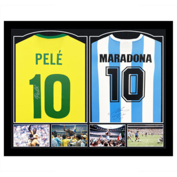 Framed Pele & Diego Maradona Signed Duo Shirts - World Cup Winners