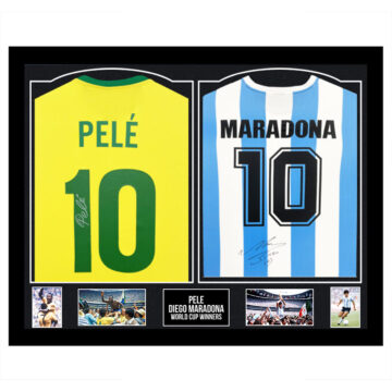 Pele & Diego Maradone Signed Framed Shirts Duo - World Cup Winners