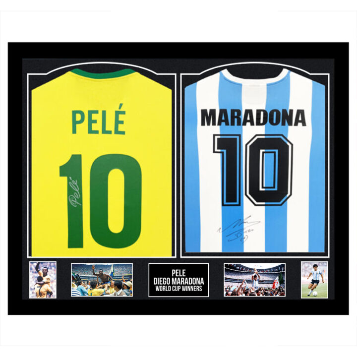 Pele & Diego Maradone Signed Framed Shirts Duo - World Cup Winners