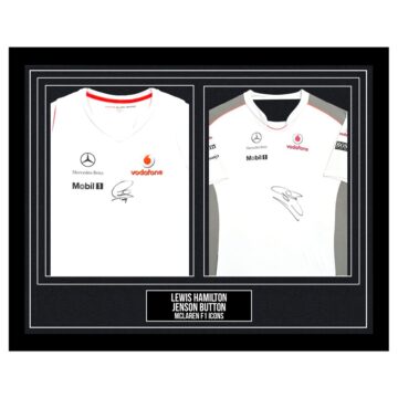 Signed Lewis Hamilton & Jenson Button Framed Duo Shirts - McLaren F1 Icons