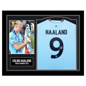 Erling Haaland Signed Framed Shirt - Treble Winner 2023 Autograph