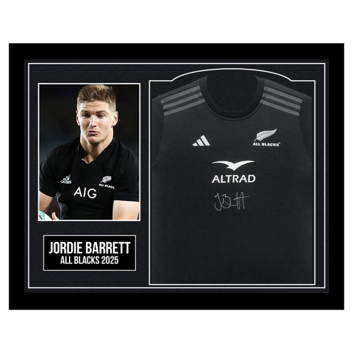 Signed Jordie Barrett Framed Jersey - All Blacks 2025