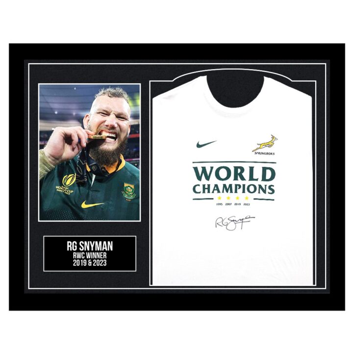 Framed RG Snyman Signed Shirt - RWC Winner 2019 & 2023