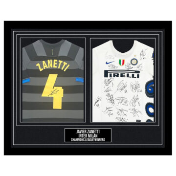 Signed Javier Zanetti Framed Inter Milan Duo Shirts - Champions League Winner